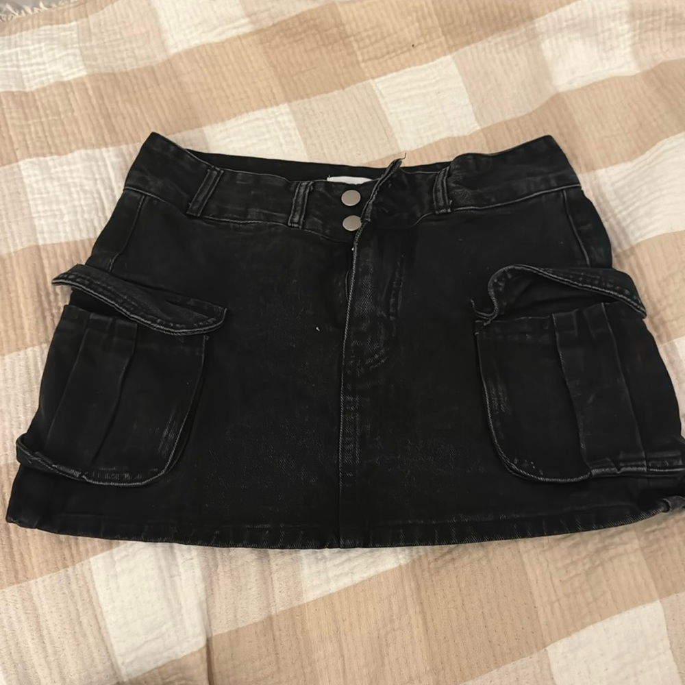 Korean cargo mini skirt black denim